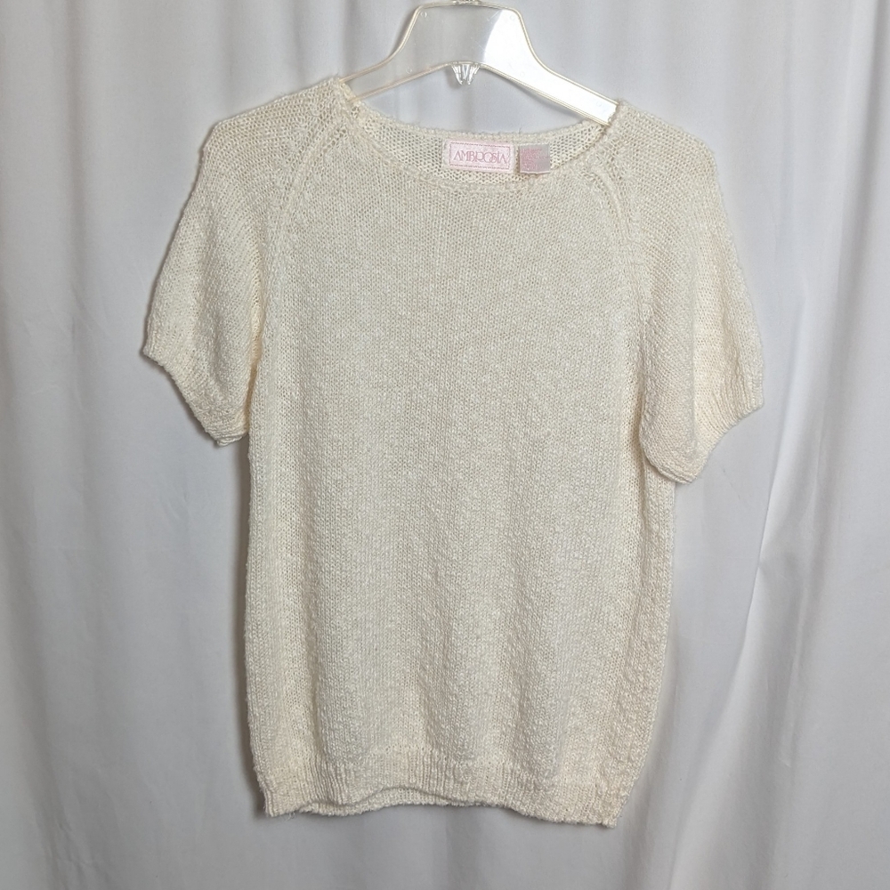 Vintage 1980s Ambrosia Cream Knit Short Sleeve Sweater